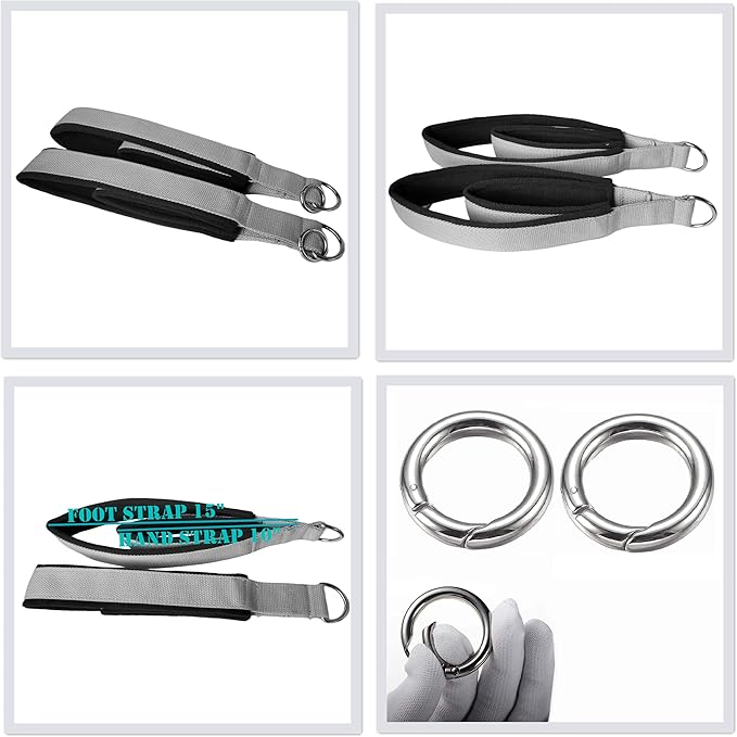 Pilates Double Loop Straps for Reformer,Fitness D-Ring Exercise Straps, Yoga Exercise Accessories for Home Gym Workout, 1 Pair Reformer Straps with Round Carabiner Clips