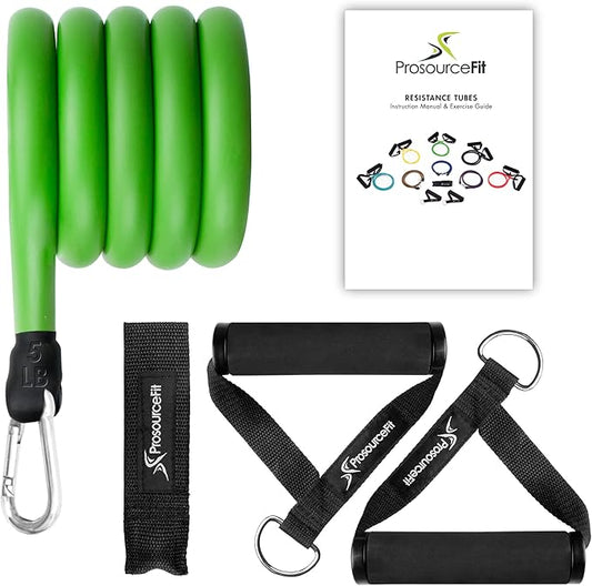 ProsourceFit Single Stackable Resistance Bands with Door Anchor and Exercise Guide, 8-12 LB, Heavy Duty Fitness Tube for Full-Body Exercises and Home Workouts