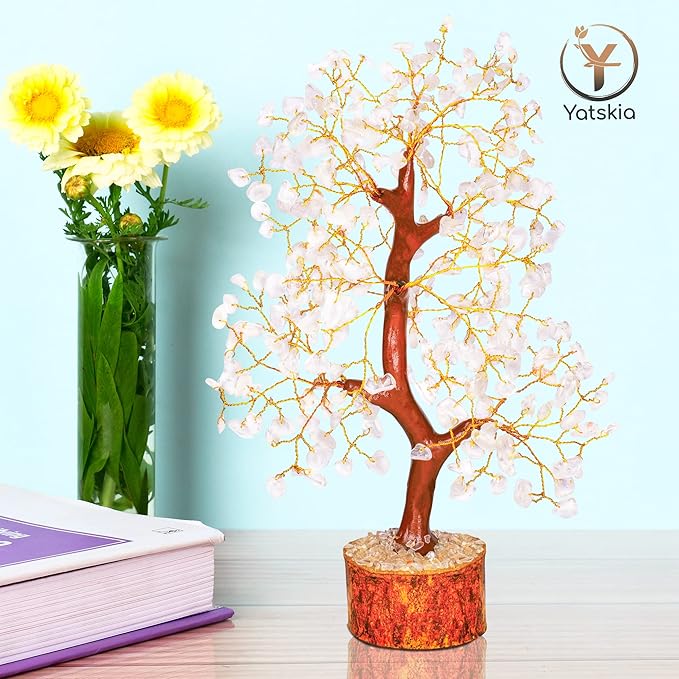YATSKIA Clear Quartz Crystal Tree for Home Decor, Handmade Gemstone Tree for Positive Energy, Good Luck Birthday Gifts for Women