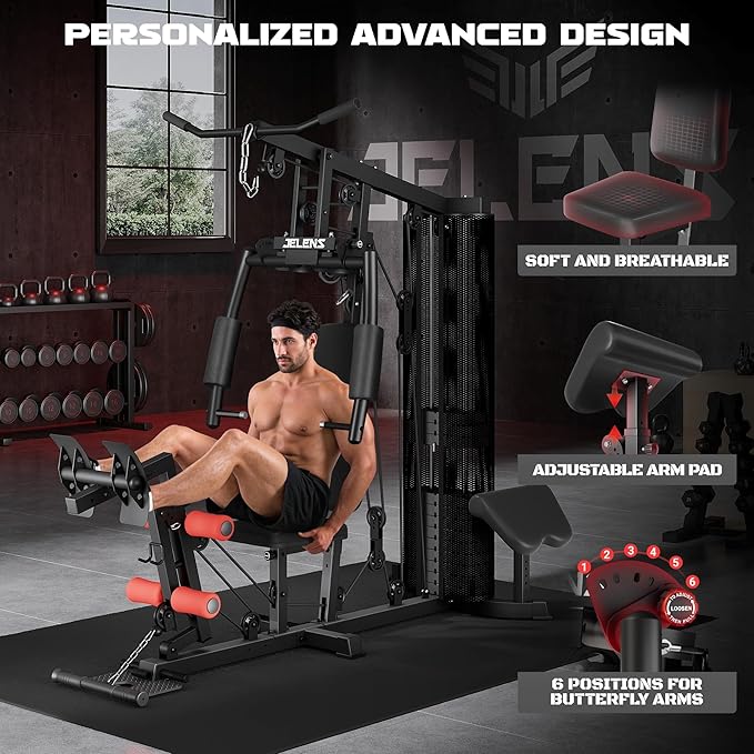 Home Gym, Multifunctional H11 Home Gym Equipment, Workout Station with 150LBS Weight Stack, Exercise Equipment with Pulley System for Full Body Training