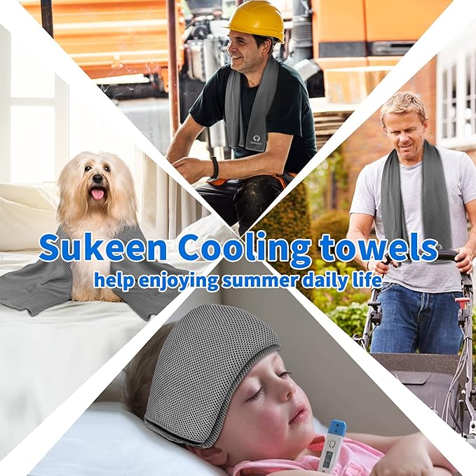 Sukeen 4 Pack Cooling Towel (40"x12"), Ice Towel, Soft Breathable Chilly Microfiber Towel for Yoga, Sport, Running, Gym, Workout, Camping, Fitness, Workout & More Activities (Dark Grey)