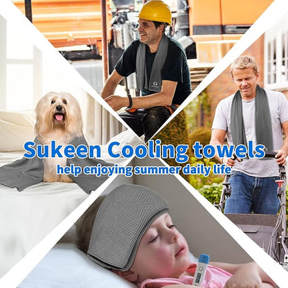 Sukeen 4 Pack Cooling Towel (40"x12"), Ice Towel, Soft Breathable Chilly Microfiber Towel for Yoga, Sport, Running, Gym, Workout, Camping, Fitness, Workout & More Activities (Dark Grey)