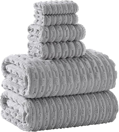 40x80 Inches Oversized Bath Sheets Extra Large Bath Towels Set of 6 for Adults Super Soft Quick Dry Lightweight Lint Free Absorbent Stripe Microfiber Shower Towels (Grey,6 Piece)