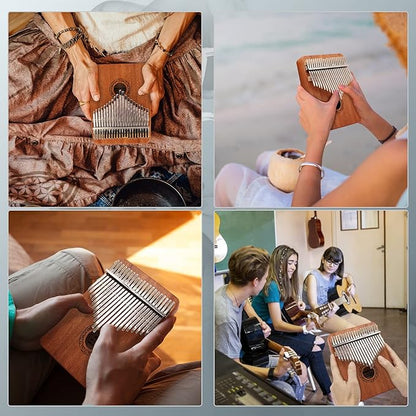 Kalimba Thumb Piano,YUNDIE Potable 17 Keys Mbira Finger Piano with Tune Hammer and Study Instruction,Musical Instruments Gift for Adult Beginners Professional (Brown, 21keys)