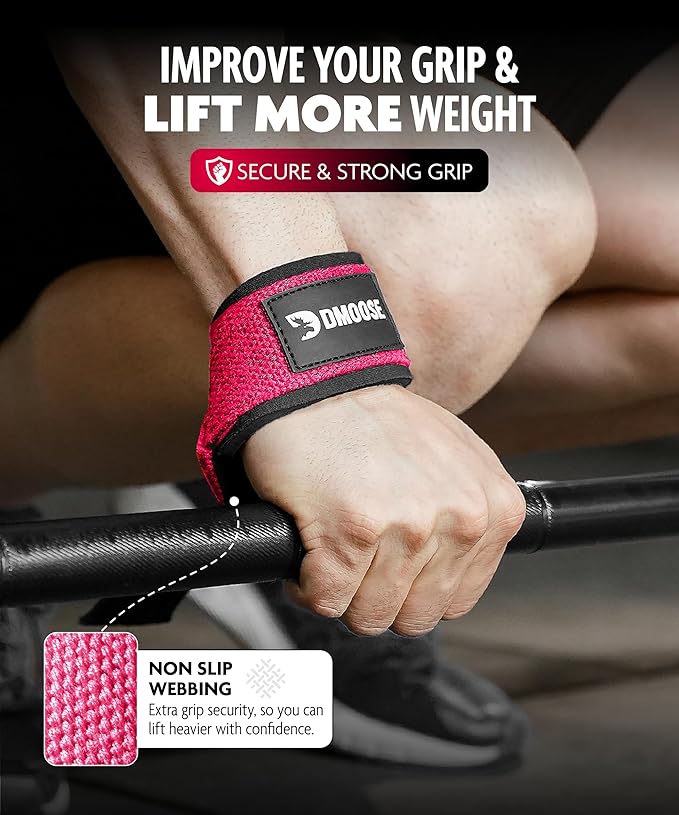 DMoose Fitness Lifting Straps 24" (Pair) - 5mm Padded Durable Wrist Straps for Weightlifting & Powerlifting - Cotton Lifting Strap with Silicone Grip for Men & Women - Deadlift Strap for Gym Workout