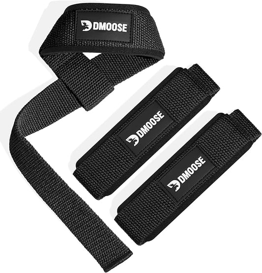 DMoose Fitness Lifting Straps 24" (Pair) - 5mm Padded Durable Wrist Straps for Weightlifting & Powerlifting - Cotton Lifting Strap with Silicone Grip for Men & Women - Deadlift Strap for Gym Workout