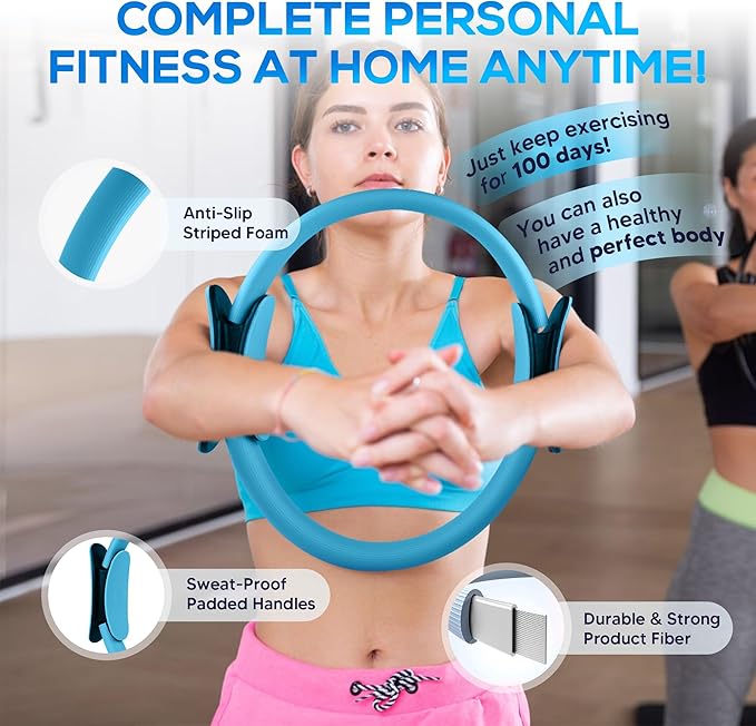 Pilates Ring Essentials Kit for Women,Home Fitness Equipment Sets with 12''Pilates Ring,2 Pilates Ball,Yoga Brick,Elastic Band & Other Accessories Suitable for Exercise & Shape Up-13PCS