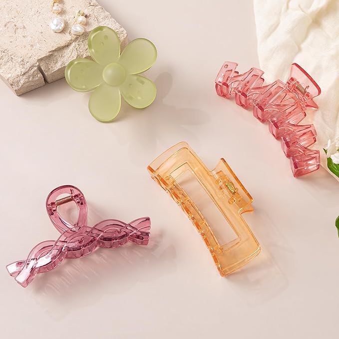 8PCS Hair Clips for Women, Flower Claw Clips for Thick Hair, Non-Slip Hair Accessories with Multi-Styles, Colorful Hair Claw Clips and Variety Pack, Ideal for Girls