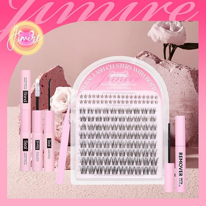 Venus Lash Clusters Kit with Bottom Lashes Natural Look Wispy 10-16MM Lash Extension Kit with Lash Bond and Seal, Remover, Tweezers D Curl Cluster Eyelash Extensions Kit Individual Lashes by JIMIRE