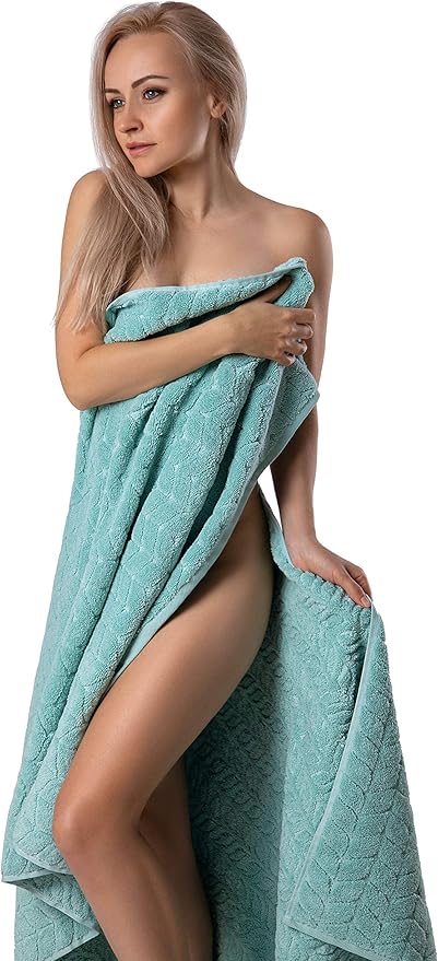 BAGNO MILANO Turkish Bath Towels, Soft Plush Jacquard Luxury Bath Towels, Quick Dry Towel Set (Aqua Green, 3 pcs Towel Set)