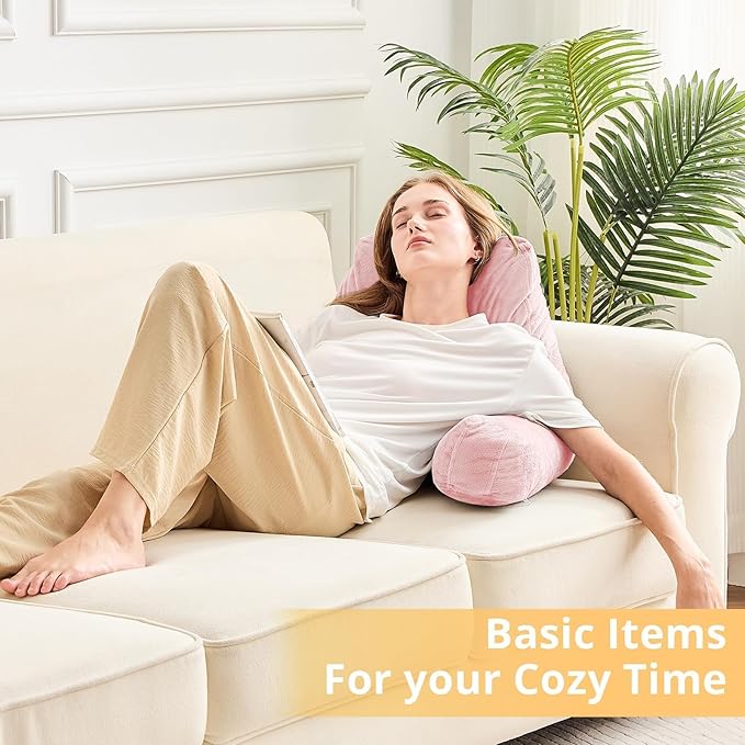 Sasttie Reading Pillow, Velvet Back Pillow for Bed Sitting Up, Adult Back-Rest Support Cushion with Arms for Sit Up on Couch, Sofa, and Floor, Dorm Essentials, Reading Accessories, Pink