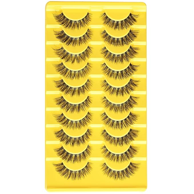 Lashes Wispy False Eyelashes Natural Fake Lashes with Clear Band 10 Pairs Cat Eye Lashes Pack Reusable Lashes Natural Look Short Wispies Mink Eyelash Strips Cateye Lashes for Women