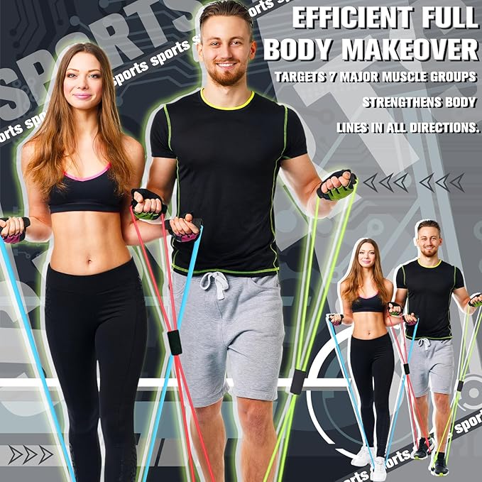 Skylety Figure 8 Fitness Resistance Bands with Handles Set of 5 Exercise Bands for Women Men Rope 8 Word Elastic for Arm and Shoulder Stretch Yoga Gym Fitness Muscle Training Chest Expander