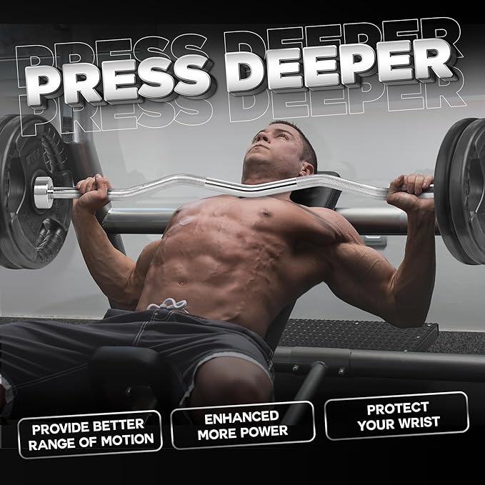 Yes4All Olympic EZ Curl Barbell, 47" Curl Bar 2" Diameter With Spring Collars For Weight Training