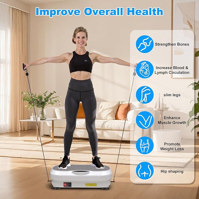 Vibration Plate Exercise Machine for Lymphatic Drainage, Whole Body Fitness Workout Equipment Stand Shake Board Sport Gym for Weight Loss Fat Burner for Women Men