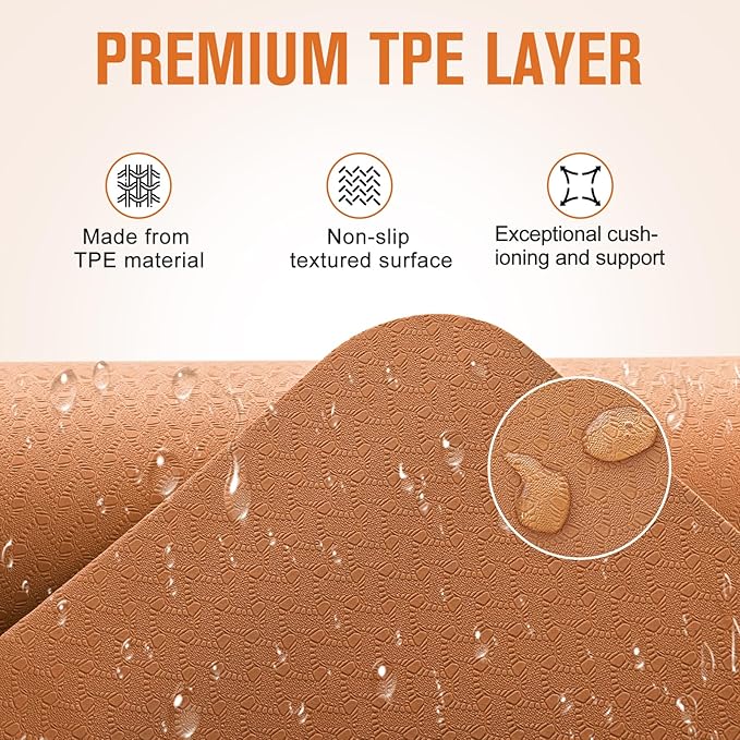 UMINEUX Extra Thick Yoga Mat, 2/5 Inch (10MM), Natural Rubber and TPE Non Slip Yoga Mats with Strap for Women Men, Eco Friendly Exercise Mat for Yoga, Pilates and Home Workout