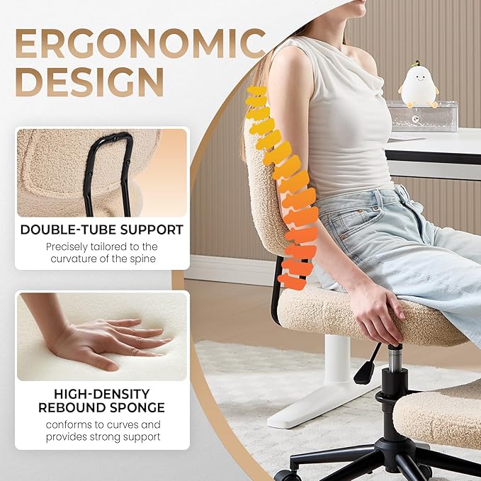 Ergonomic Cross Legged Office Chair, Criss Cross Chair for Meditation ADHD and Yoga, Home Office Desk Chair with Brake Wheels, Adjustable Height, Beige