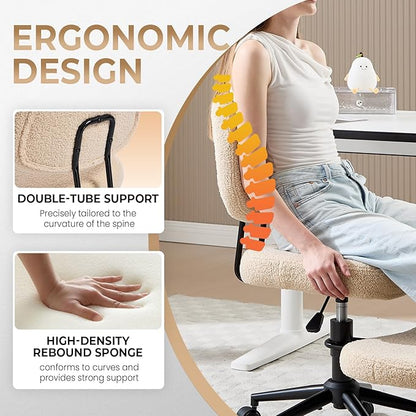 Ergonomic Cross Legged Office Chair, Criss Cross Chair for Meditation ADHD and Yoga, Home Office Desk Chair with Brake Wheels, Adjustable Height, Beige
