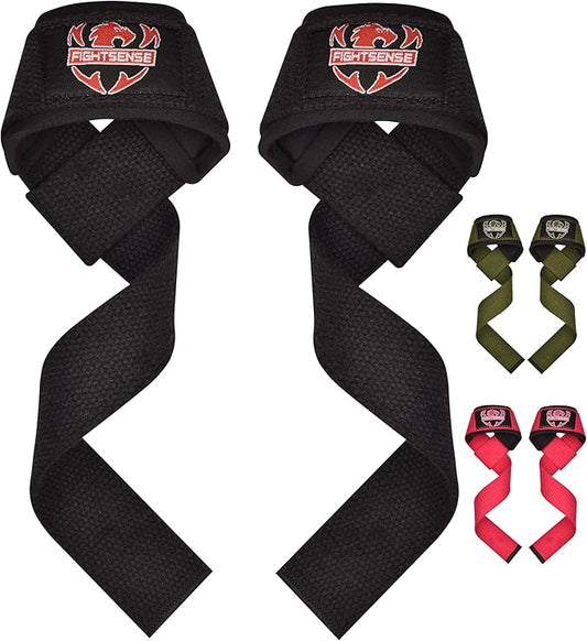 FIGHTSENSE Lifting straps for weightlifting, Gym wrist straps for men women, Neoprene Padded Cotton Weightlifting Straps for Bodybuilding, Powerlifting, Deadlifting and strength training