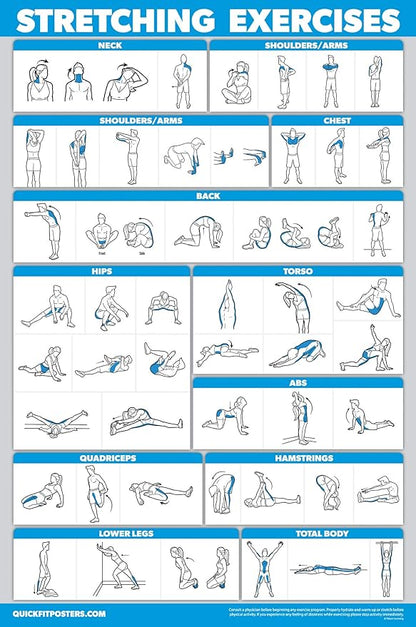 QuickFit 10 Pack - Exercise Workout Poster Set - Yoga Volume 1 & 2, Suspension, Kettlebell, Resistance Bands, Stretching, Bodyweight, Barbell, Exercise Ball (Laminated, 18" x 27")