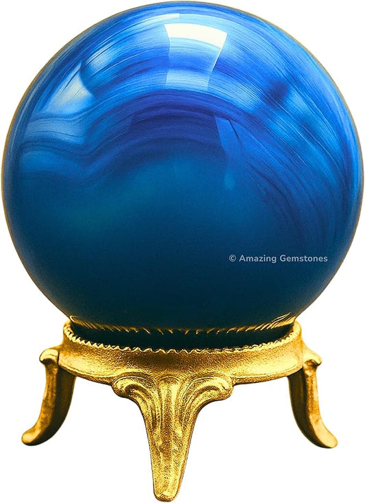 Amazing Gemstone Blue Onyx Crystal Ball with Stand - 2" Inches Crystal Sphere Meditation Balls for Witchcraft and Decorative Balls