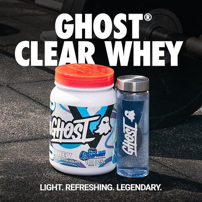GHOST Clear Whey Isolate Protein Powder, Blue Raspberry - 1.4 LB Tub, 25G of Whey Protein - Post Workout Drink for Muscle Gain & Recovery – Sugar Free, Soy Free & Zero Fat, 20 Servings