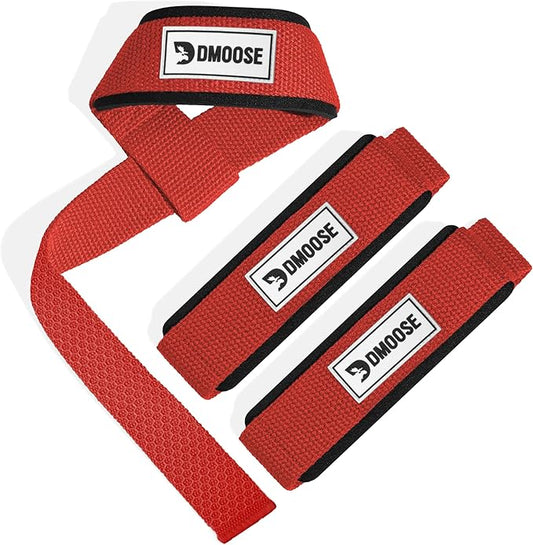 DMoose Fitness Lifting Straps 24" (Pair) - 5mm Padded Durable Wrist Straps for Weightlifting & Powerlifting - Cotton Lifting Strap with Silicone Grip for Men & Women - Deadlift Strap for Gym Workout