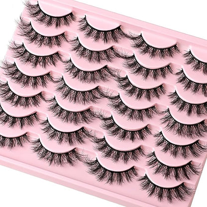 Lashes False Eyelashes Wispy Cat Eye Lash Strips Fake Mink Eyelash Natural Look 14 Pairs Fluffy Demi Wispies Strip Lashes Pack 9-15mm Medium Cateye Full Pestañas for Women