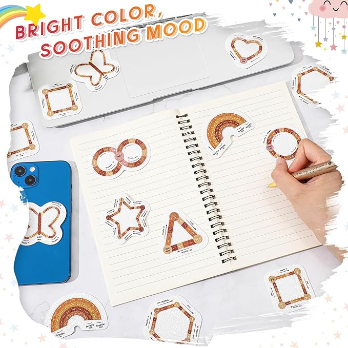 36 Pcs Anxiety Sensory Stickers Mental Health Stickers Fidget Textured Strips Toys Adhesive Tactile Calm Relief Items for Adults Desk School Counselor Classroom(Boho Breathe Style)