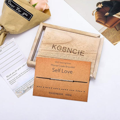 KGBNCIE Morse Code Bracelet for Women Sterling Silver Beads on Silk Cord Secret Message Fuck Friendship Inspirational Encouragement Bracelet Gift for Her