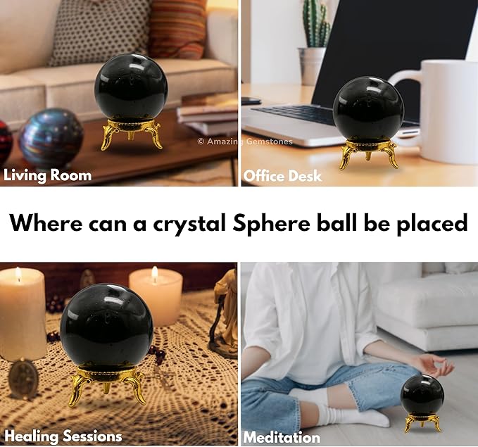 Amazing Gemstone Black Tourmaline Crystal Ball with Stand - 2" Inches Crystal Sphere Meditation Balls for Witchcraft and Decorative Balls