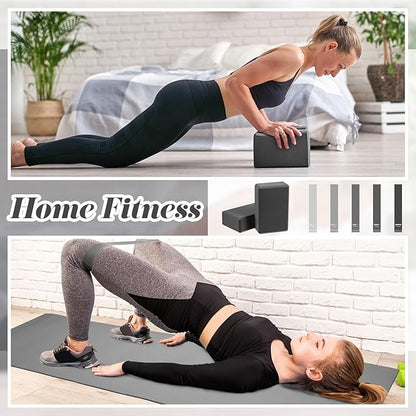 10 Pcs Yoga Starter Kit Include Yoga Mat with Carry Strap, 2 Yoga Blocks, Yoga Strap, Yoga Pilates Ball, 5 Resistance Bands with Air Pump Yoga Mat Set and Kit for Beginners Women and Men