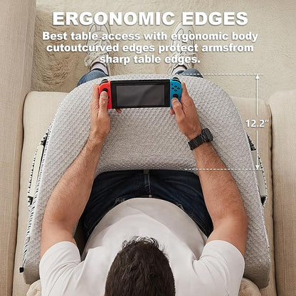 Reading Pillow for Bed, Petite Adults, Teens Arm Rest Pillow, Reading Lap Pillow, Memory Foam Lap Desk Pillow for Reading, Working, Playing, Crocheting in Bed Couch(Ash Grey)