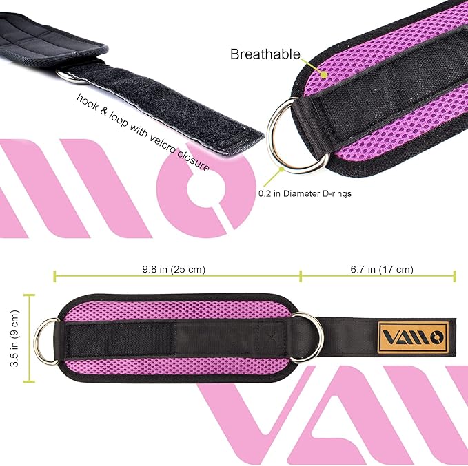 VAIIO Ankle Straps for Cable Machines,Adjustable Comfort fit Neoprene, Reinforce Double D-Ring - Premium Ankle Cuffs to Improve Abdominal Muscles, Lift The Butts, Tone The Legs for Men & Women