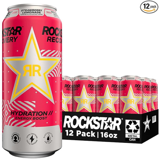 Rockstar Recovery Strawberry Lemonade, 16 Fl Oz (Pack of 12) (Packaging and Formula May Vary)