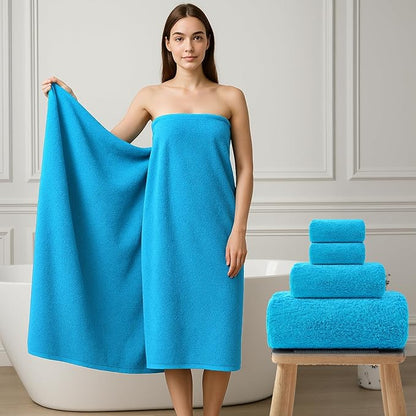 REDKISS Luxury Bath Towel Set of 4, 100% Cotton 900 GSM Premium Bathroom Towels, Ultra Soft, Highly Absorbent & Quick Dry Bath Sheets, No Shedding, Hotel & Home Spa Towel Sets for Adults - Blue