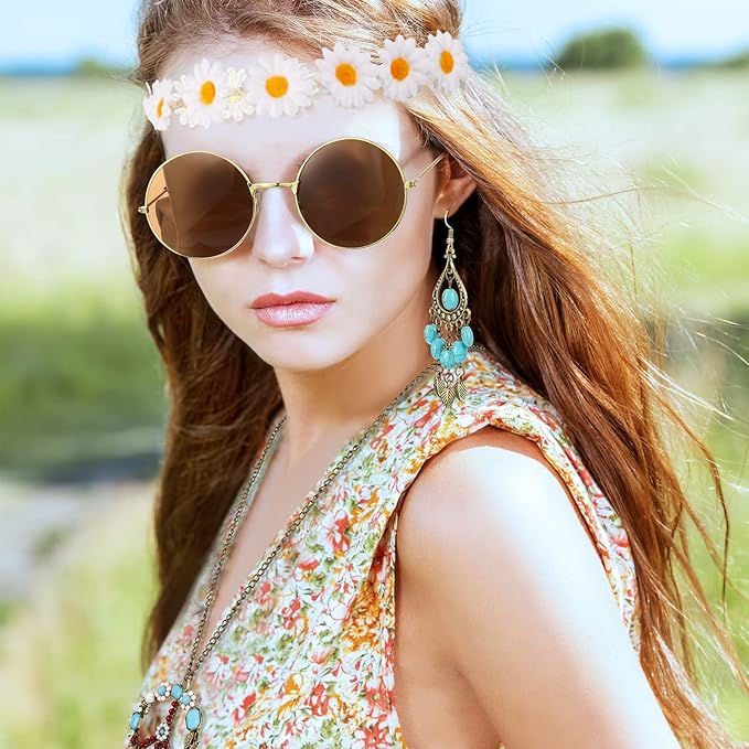 Hicarer Hippie Costume Accessories Include Sunglasses, Peace Sign Necklace, Boho Headband and Earring for 60s 70s Party