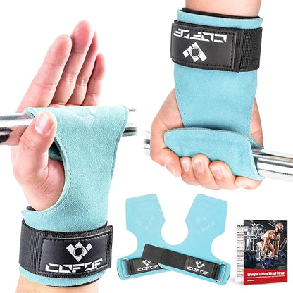 Weight Lifting Wrist Strap, Double Layer Leather Wrist Strap for Deadlift and Powerlifting, Adjustable Neoprene Padded Gym Workout Lifting Hooks (Pair)