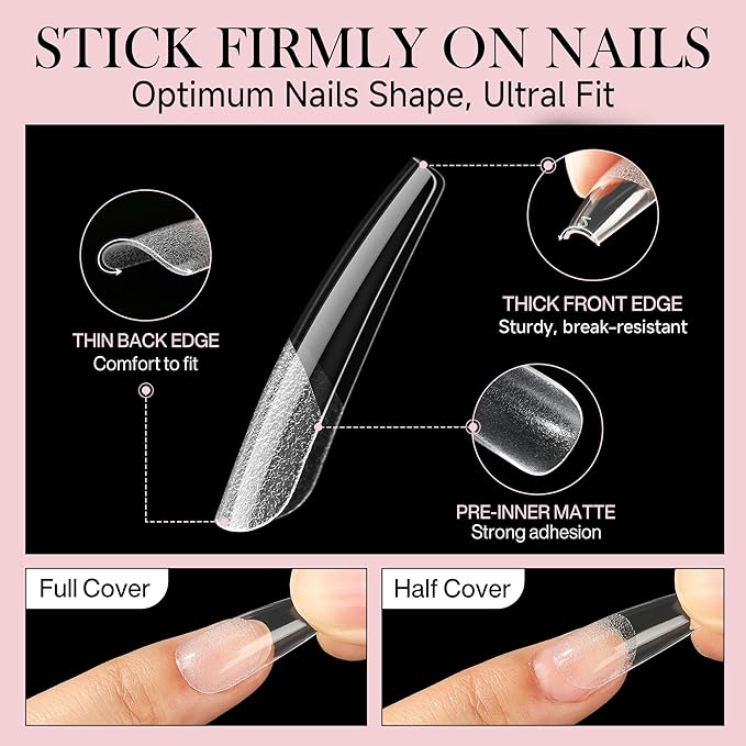 Long Coffin Nails Tips Half Matte 504pcs Long Coffin Nails Full Cover False Fake Press On Nails Easily DIY Art Salon Nail Extensions, 12 Sizes Luckyfairy