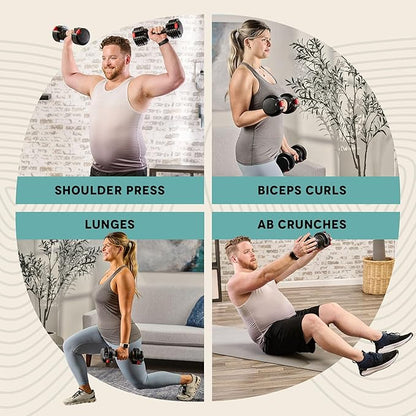 Lifepro Adjustable Dumbbells Set - 5in1-15lb 25lb 43lb 55lb weights Set & Single with Rack - Quick Adjust, Secure Grip - Compact Hand Weights for Men Women Home Gym