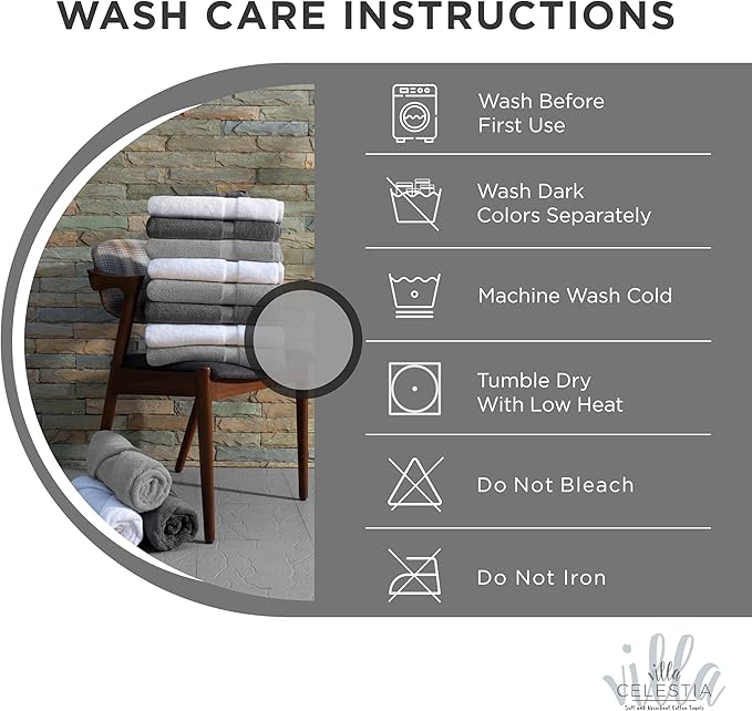 100% Cotton Bath Towel Set of 24-6 Bath Towels, 6 Hand Towels, 12 Wash Cloths, Sustainable, Soft, Highly Absorbent, Combed Cotton 24 Piece Set for Hotels, Spa, Bathroom, Dorm, Grey