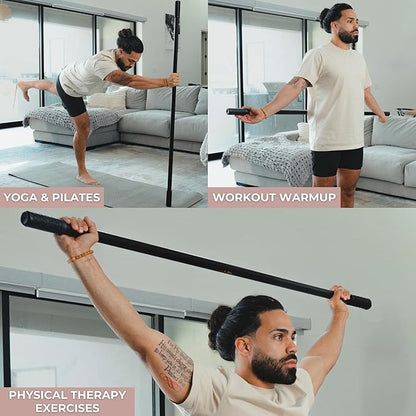 Yoga Stick Made from Natural Bamboo - 5ft Stretching Stick for All Fitness Levels - Stretch Stick with Non-Slip Handles for Mobility, Balance & Physical Therapy - Access 20+ Online Video & PDF Guides