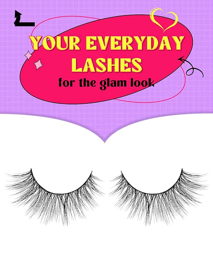 Onlyall Natural Lashes Wispy Lashes Natural Look False Eyelashes Natural Flared Eyelashes False Eye Lashes Soft Fluffy Lashes 7 Pairs D6 Volume-13mm