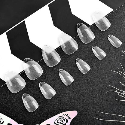 JODSONE Short Obese Almond Nail Tips 240Pcs Soft Nail Gel Tips 12 Sizes Half Matte Full Cover Clear Gelly Press on Flase Nail Tips for Extension Nail Manicure Home DIY