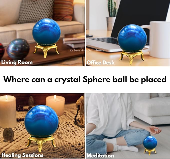 Amazing Gemstone Blue Onyx Crystal Ball with Stand - 2" Inches Crystal Sphere Meditation Balls for Witchcraft and Decorative Balls