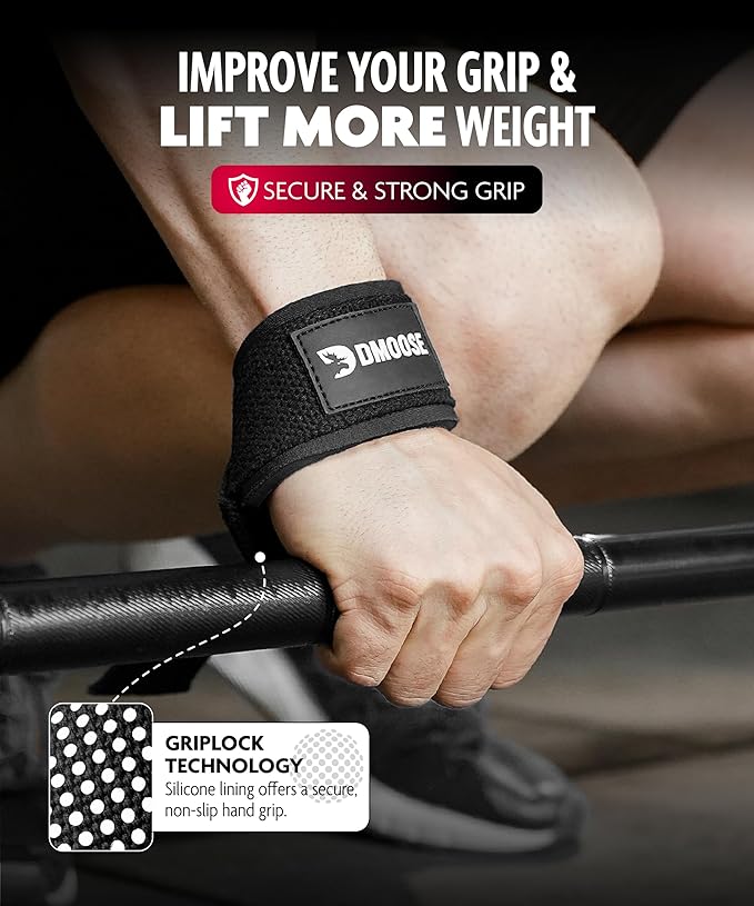 DMoose Fitness Lifting Straps 24" (Pair) - 5mm Padded Durable Wrist Straps for Weightlifting & Powerlifting - Cotton Lifting Strap with Silicone Grip for Men & Women - Deadlift Strap for Gym Workout