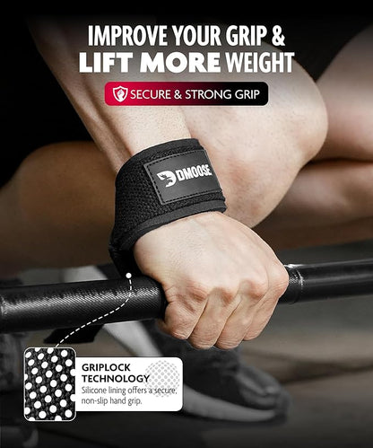 DMoose Fitness Lifting Straps 24" (Pair) - 5mm Padded Durable Wrist Straps for Weightlifting & Powerlifting - Cotton Lifting Strap with Silicone Grip for Men & Women - Deadlift Strap for Gym Workout