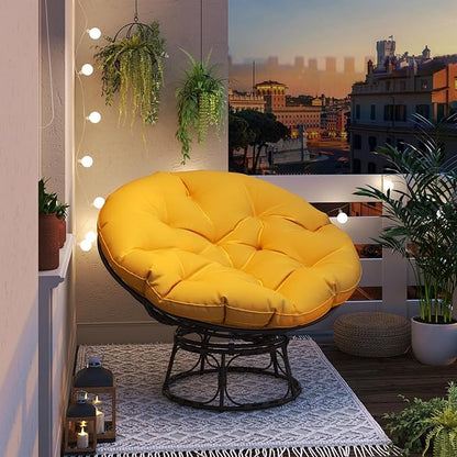 46'' Large Size Papasan Chair with Cushion and Frame, Overstuffed Thickened Lazy Chair, Mustard Yellow