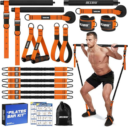 Pilates Bar Kit with Resistance Bands for Working Out, 210lbs Heavy Resistance Bands with Handles, Pilates Equipment with Resistance Band Bar for Men Women, at Home Gym Full Body Workout Equipment