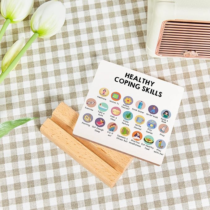 Mental Health Sign, Inspirational Positive Plaque Sign, Mental Health Growth Mindset Wooden Sign Decor with Wooden Stand, Positive Gifts for Psychologist School Counselor Student Boy Girl